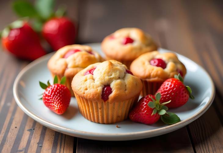 Moist Strawberry Muffins with Fresh Berries on a Plate